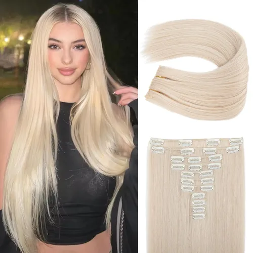 Miniatura 11 de REECHO Extensiones de cabello, 11 piezas de extensiones de cabello con clip de 24 pulgadas de largo, lacio, HE005, extensiones sintéticas naturales