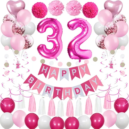Miniatura 19 de Decoraciones de 4º cumpleaños para niñas, globos de feliz cumpleaños rosa y blanco con el número 4, suministros para fiesta de cumpleaños