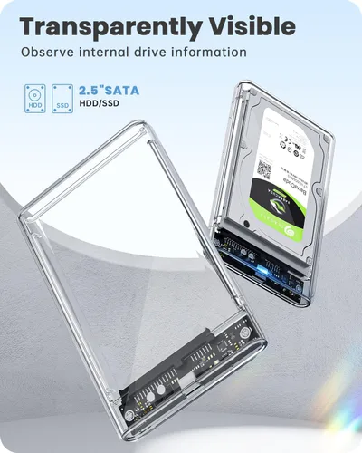 Miniatura 7 de POSUGEAR Caja externa para disco duro de 2.5 pulgadas, 6Gbps USB C 3.1 Gen 2 a SATA III sin herramientas, caja externa transparente para SSD HDD
