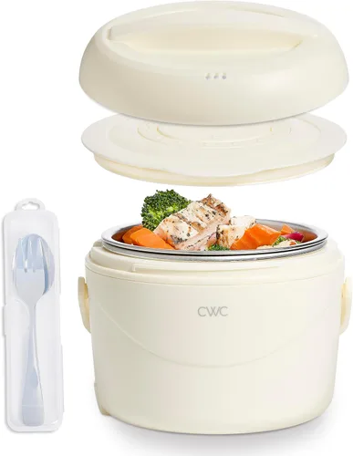 Miniatura 11 de COOK WITH COLOR Fiambrera redonda 40W, calentador de alimentos portátil, capacidad 1.1L, revestimiento de acero inoxidable, cabra/visón