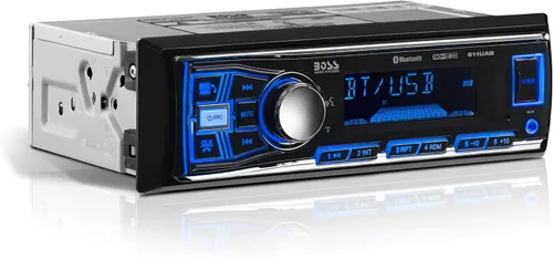 Boss Audio Systems 611UAB - Estéreo multimedia para auto - Un solo Din, audio Bluetooth y llamadas manos libres, micrófono incorporado, reproductor