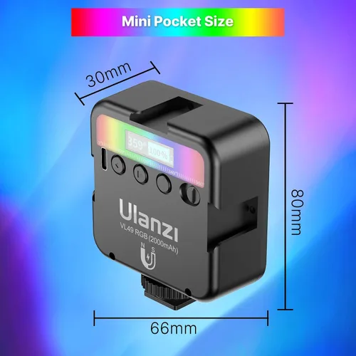 Miniatura 7 de VIJIM Ulanzi VL49 RGB - Luz de video con 3 zapata fría, mini cámara LED recargable de 360 grados a todo color, portátil, iluminación de fotografía