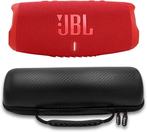 JBL Charge 5 Altavoz impermeable portátil con batería integrada y estuche de fibra de carbono gSport (Rojo)