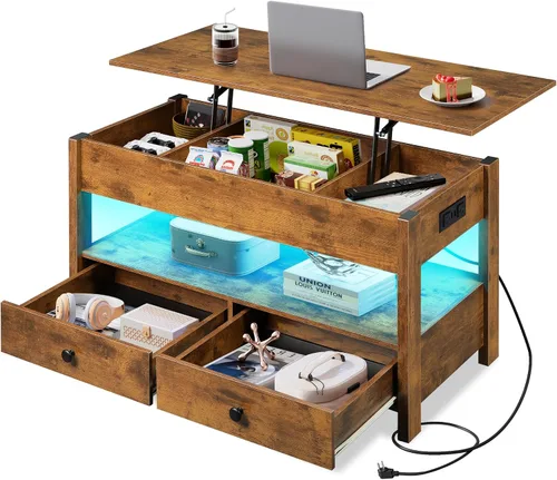 Miniatura 8 de WLIVE Mesa de centro con tapa elevable para sala de estar, mesa de centro pequeña con almacenamiento, estante ajustable y compartimento