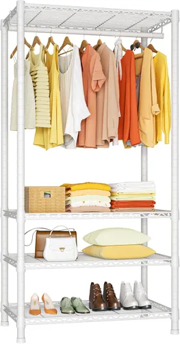 Miniatura 11 de Ulif H4 - Armarios portátiles de 4 niveles, estante de ropa de metal para dormitorio y guardarropa, armario de almacenamiento y organizador de ropa