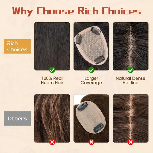 Miniatura 8 de Rich Choices Toppers de cabello humano para mujer, 100% real Remy con flequillo 3D de 360°, densidad del 150% mejorada, 3.5 x 4.7 in, base de encaje