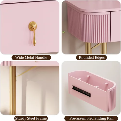 Miniatura 6 de Royal Windsor Escritorio de maquillaje con espejo y luces, mesa de tocador moderna con 5 cajones, escritorio de maquillaje con 3 modos de Rosa