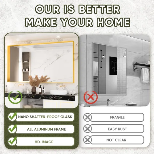 Miniatura 8 de Suidia - espejo de baño, espejo de pared de 60 x 36 pulgadas con marco de metal, espejo de tocador de baño para sala de estar, dormitorio, baño