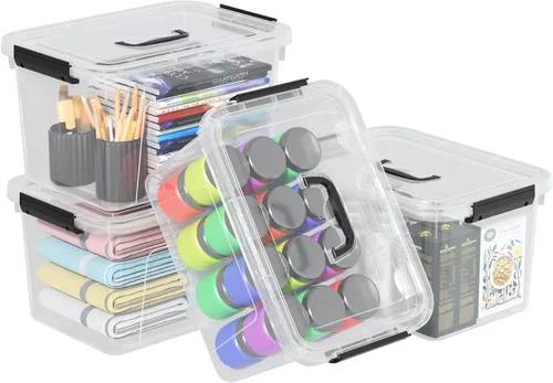Miniatura 9 de Quickquick - Contenedor de plástico transparente de 12 cuartos de galón con asa, 4 paquetes Contenedores organizadores de plástico con tapas