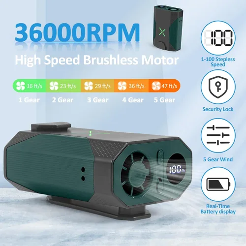 Miniatura 3 de Fotgear Mini ventilador de cintura portátil, 100 velocidades, 36000 rpm, flujo de aire fuerte, 4500 mAh, alimentado por batería, máximo 16 horas