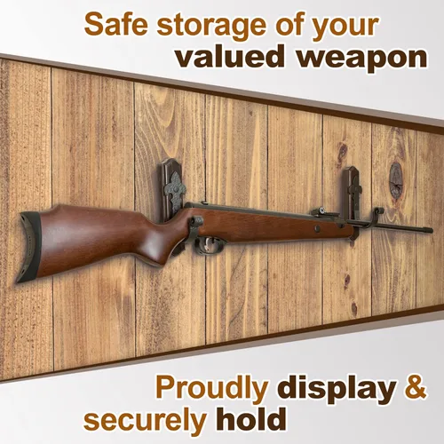 Miniatura 4 de TESLYAR Soporte de Pared para Armas – Montaje Horizontal de Armas en Pared con Ganchos de Metal – Soporte de Pared para Rifles – Soporte de Pared