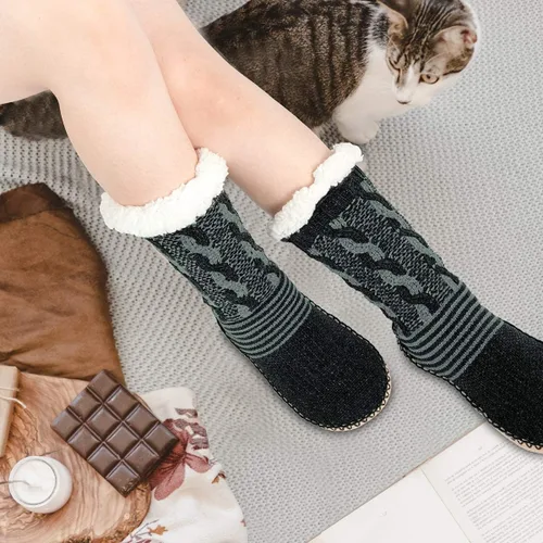 Miniatura 6 de Pantuflas de sherpa para mujer botines cálidos y acogedores para interiores calcetines suaves y peludos para casa parte inferior antideslizante