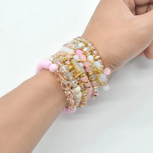 Miniatura 4 de VONRU - Conjuntos de pulseras bohemias para mujer, 6 juegos de pulseras elásticas apilables multicolor, estilo hippie, joyas finas