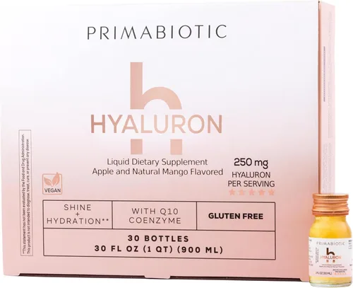 PRIMABIOTIC Ácido hialurónico 250mg - Sabor Mango - Vegano, Hidratación profunda, Anti-envejecimiento y apoyo de elasticidad de la piel - Bebida de