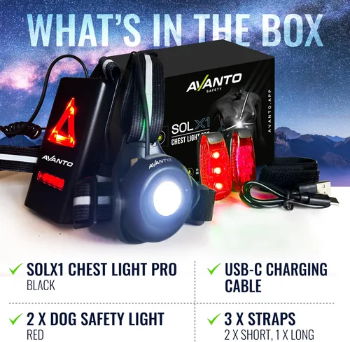 Miniatura 3 de Avanto Luz de Pecho con (2) Luces de Seguridad LED de Clip para Paseos de Perro, Caminatas Nocturnas, Ciclismo Equipo Reflectante para Caminatas