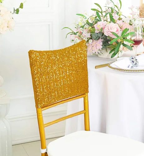 Miniatura 3 de Chiavari - 5 fundas para sillas Chiavari, con lentejuelas, elastano, elásticas, para bodas, fiestas, banquetes, eventos, color marfil