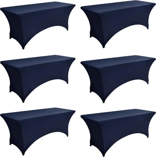 Miniatura 12 de Paquete de 2 Cubiertas de Mesa de Spandex de 4 pies para Mesas Plegables Rectangulares - Manteles Elásticos Ajustados Resistentes a las Arrugas