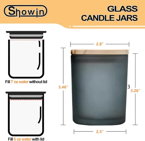 Miniatura 4 de SHOWIN Tarros Gruesos para Velas para Hacer Velas 16 Piezas, 7 OZ Tarros Vacíos con Tapas de Madera para Hacer Velas, Contenedor de Muestra, Gris
