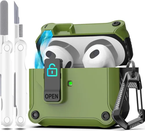 Miniatura 122 de R-fun - Funda para audífonos compatible con AirPods de 4.ª generación 2024, cubierta protectora de expulsión automática a prueba de caídas, puerto