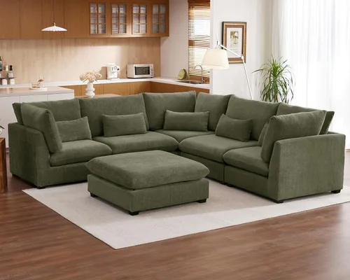 Miniatura 12 de Sofá Modular de Gran Tamaño, Sofá Seccional de Chenilla Nube Extra Profundo con Chaise Otomana, Sofá Esponjoso de Chenilla de 4 Plazas para Sala