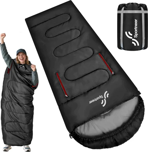 Miniatura 15 de Sportneer Saco de dormir portátil para adultos y niños - Caminable con cremalleras en los brazos, clima cálido e impermeable frío, compacto para Azul