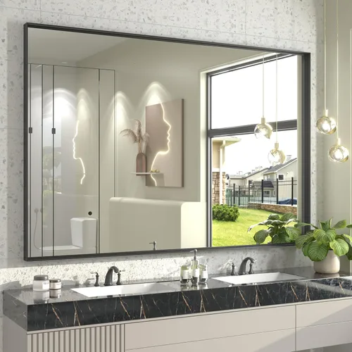 Miniatura 115 de Paquete de 2 espejos de baño con marco de metal negro de 22 x 30 pulgadas, espejo rectangular redondeado negro mate, antioxidante, se cuelga