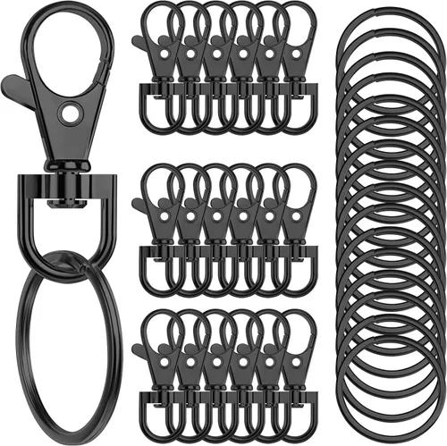 Miniatura 7 de 100 piezas de ganchos giratorios premium con llaveros, cierres de langosta de metal para llaveros de joyería, ganchos de llavero para cordón