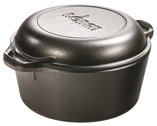 Miniatura 2 de Lodge Olla de hierro fundido doble horno holandés de hierro fundido, 5 cuartos de galón y soporte de mango de silicona ASAHH41, rojo