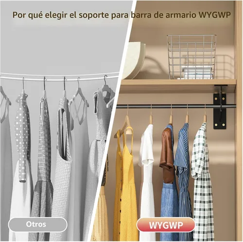 Miniatura 5 de Soportes para barra de armario, soporte resistente de 400 libras, soportes de estante de armario con soporte para barra para armario, baño y cocina