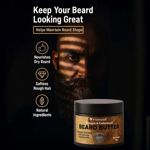 Miniatura 6 de Mantequilla para barba para hombres, humectante acondicionador no graso con aroma a colonia y madera de cedro, 4.23 onzas