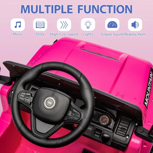 Miniatura 5 de Hetoy Camión de paseo para niños, auto eléctrico con batería de 12 V con control remoto para padres, suspensión de resorte, 3 velocidades, luces Rosa