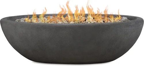 Real Flame Riverside - Cuenco de hoguera ovalado de propano de 58 pulgadas, encendido con botón pulsador, incluye quemador de acero inoxidable de 28