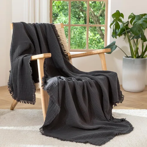 Miniatura 29 de MooMee - Manta de muselina 100% algodón, manta de 4 capas de gasa con borlas, ultra suave, transpirable, ligera y refrescante para cama y sofá Verde