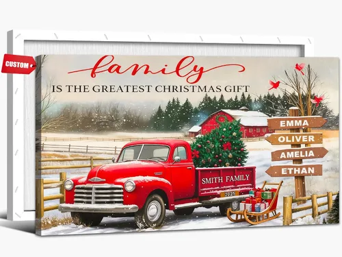 Miniatura 8 de GUTTATY Arte de pared en lienzo de Navidad personalizado, impresiones de lienzo personalizadas con apellido y señales, póster de decoración de pared