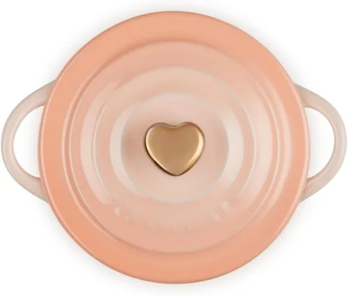 Miniatura 3 de Le Creuset Gres Mini Cocotte Redondo, 8oz., Peche con Perilla de Corazón Oro