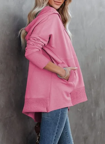 Miniatura 3 de SHEWIN Sudadera de gran tamaño para mujer, casual, con botones, cuello en V, con bolsillo