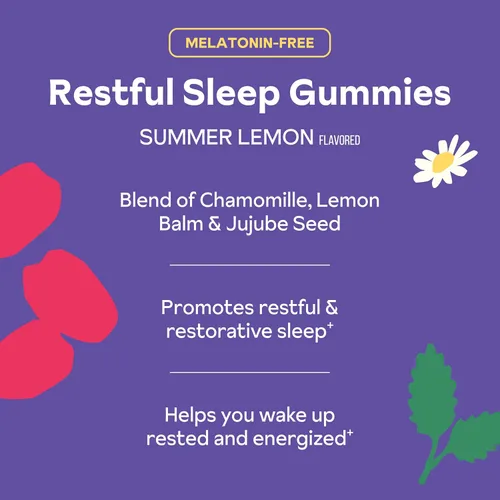 Miniatura 4 de Gomitas naturales sin melatonina para ayudar al sueño para adultos, sin melatonina, azufaifo de hierbas y manzanilla, bálsamo de limón, suplemento