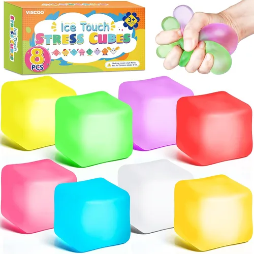 Miniatura 10 de Paquete de 4 Cubos Antiestrés, Pelotas Antiestrés con Forma de Cubo de Hielo de Elevación Lenta para Adultos y Niños, Juguete Sensorial Fidget