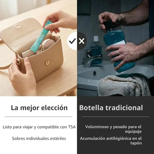 Miniatura 3 de Enjuague bucal de tamaño de viaje, paquetes portátiles para llevar, sin alcohol ni flúor, tiras de enjuague bucal de menta fresca para una higiene