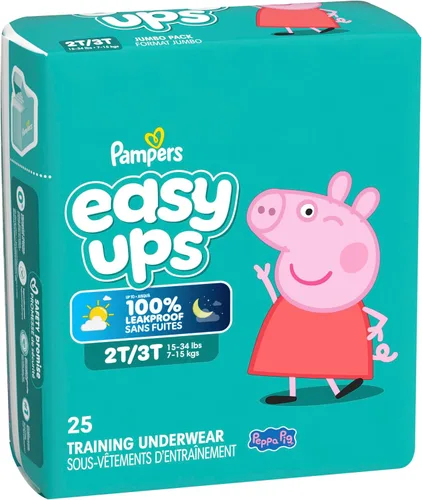 Miniatura 14 de Easy Ups - Pantalones de entrenamiento para niñas y niños, talla 4 (2T3T), 25 unidades, ropa interior absorbente de Peppa Pig, hasta un 100% a