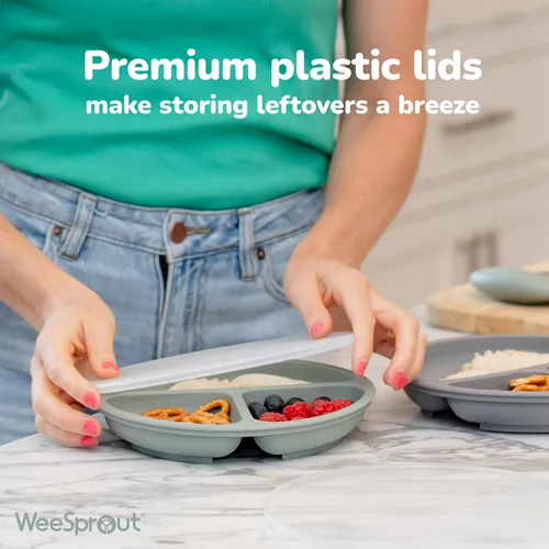 Miniatura 7 de WeeSprout Platos de silicona con tapas para bebés y niños pequeños (paquete de 3) platos 100% de grado alimenticio para autoalimentarse, diseño