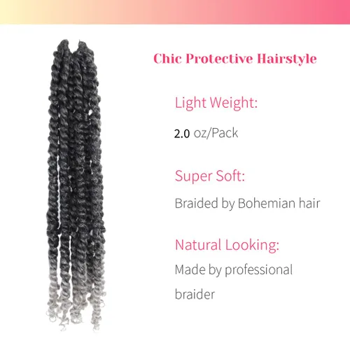 Miniatura 3 de BOHOBABE Cabello de Ganchillo Pre-retorcido Passion Twist de 14 Pulgadas Cabello Corto Ombré Gris Pre-enrollado de Ganchillo Passion Twist para Gris