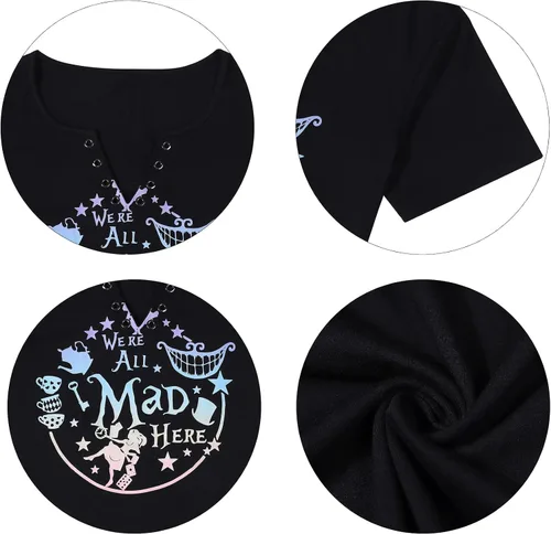 Miniatura 7 de ASTANFY - Camiseta para mujer "We're All Mad Here", con estampado mágico, lindas camisetas gráficas, tops casuales de manga corta para vacaciones