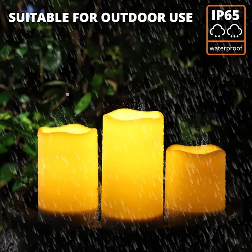 Miniatura 4 de NURADA Velas solares grandes para exteriores, juego de velas recargables impermeables sin llama, resina blanca, luz LED, batería solar recargable