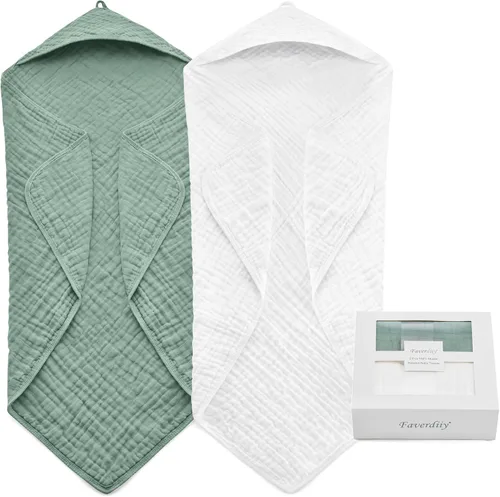 Miniatura 11 de Toallas de bebé con capucha para recién nacido, 35 x 35 pulgadas, paquete de 3 toallas de baño 100% algodón de muselina para bebé, toallas de playa