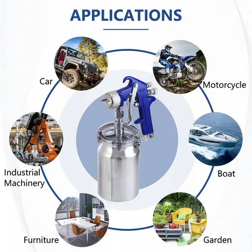 Miniatura 5 de B4B BANG 4 BUCK Pistola pulverizadora profesional de alimentación por sifón HVLP, taza de capacidad de 1000 cc con boquillas de 0.051 in, 0.067 in