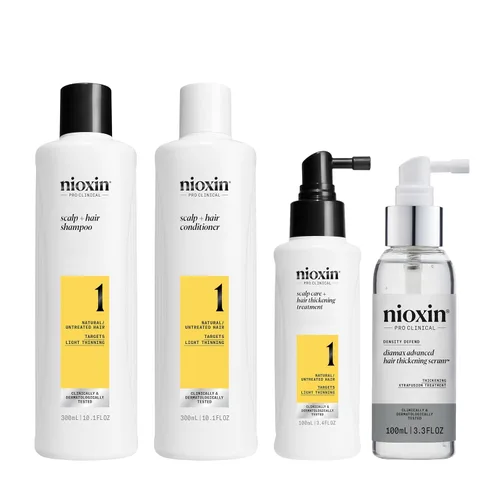 Nioxin Kit de sistema 1, limpia, acondiciona y trata el cuero cabelludo para un cabello más grueso y fuerte, suministro de 3 meses + tratamiento de