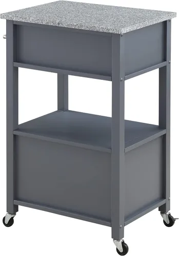 Miniatura 13 de OSP Home Furnishings Fairfax Farmhouse - Carrito de cocina con parte superior de granito, armario de almacenamiento rodante con toallero, estante