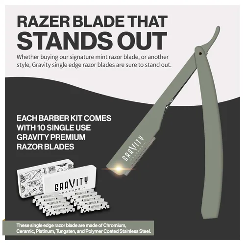 Miniatura 4 de Kit de navaja de afeitar recta profesional GRAVITY RAZORS – Ultra Exposición, incluye 10 hojas premium, 2mm expuestas, menta