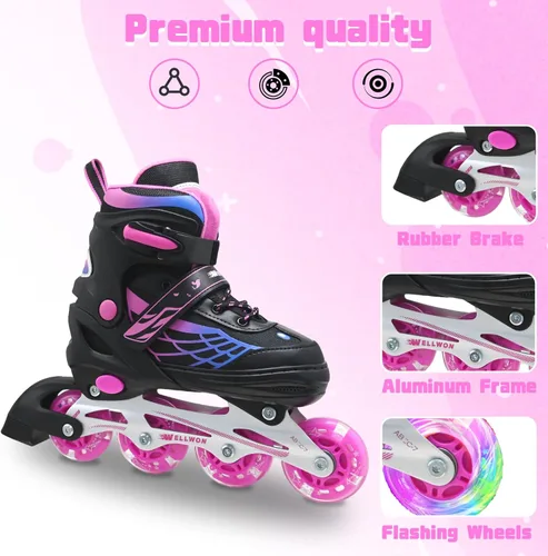 Miniatura 4 de Patines en línea para niñas y niños, patines ajustables de 4 tamaños para niños con ruedas de luz completa y jóvenes de 5 a 14 años, patines